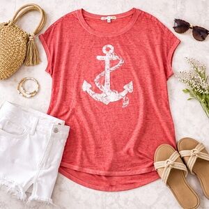 C&C California Anchor Graphic Tee XL Coral Red Nautical Burnout T-Shirt